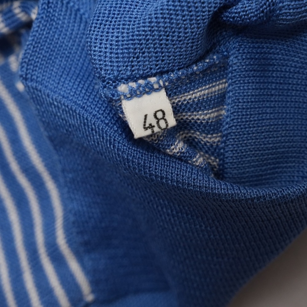 Vintage Modigliani Knit Polo Shirt Mens 48 Blue Striped Made in Italy 90s Retro - Picture 16 of 16
